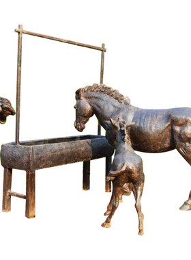 喂马玻璃钢雕塑马帮步行大型景区丝绸之路户外不锈钢铸铜雕塑摆件