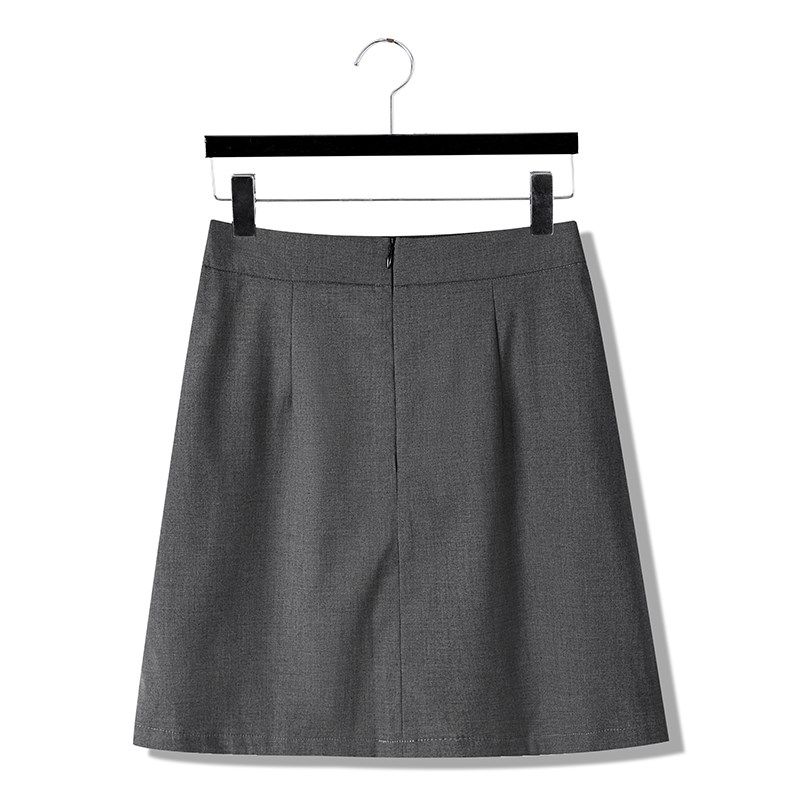 深灰色西装a字半身裙高腰显瘦大码毕业照短裙面试上班裙夏天薄款