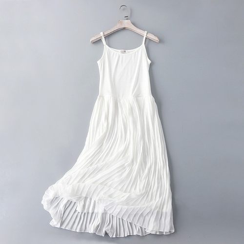 白色连衣裙2021新款秋冬装黑色背心吊带长裙内搭雪纺百褶打底裙女