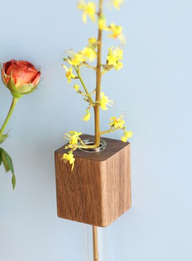壁挂水培花器冰箱贴绿植装饰木质水养花插桌面摆件透明玻璃插花瓶