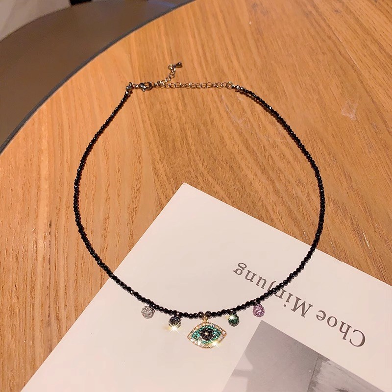 Loga.Py 百搭黑色水晶流速项链锁骨链颈链女小众2025新款网红项圈