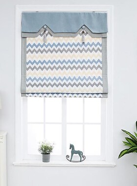 蓝色,黄色和灰色斯堪的纳维亚简单百叶窗罗马百叶窗小窗口卷帘完