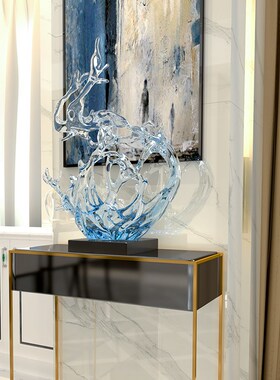 风生水起摆件轻奢高档家居入户玄关客厅电视柜装饰品透明浪花雕塑