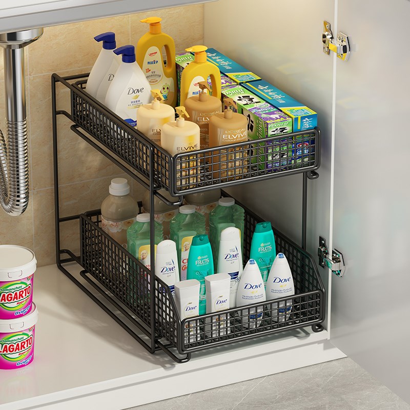 卫生间浴室水槽下收纳架洗手洗漱台下水槽置物架抽拉式柜子分层架
