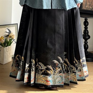 马面裙明制惜文汉服织纱仿妆花日常春夏可定制大码 蒹葭白鹭