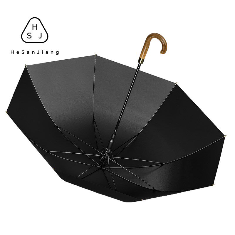 何伞匠商务直杆伞加厚伞面超大号双人雨伞实木弯柄直把伞防风抗雨