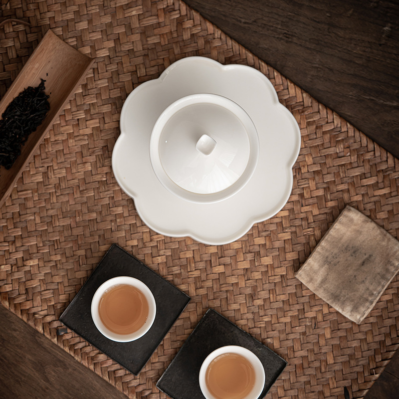 陶瓷三才盖碗单个德化白瓷功夫茶杯茶具家用敬茶杯大号薄胎泡茶碗