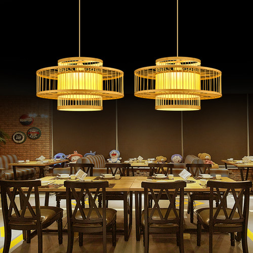 竹艺吊灯新中式火锅店餐厅竹灯创意民宿卧室茶楼日式竹编灯笼灯罩