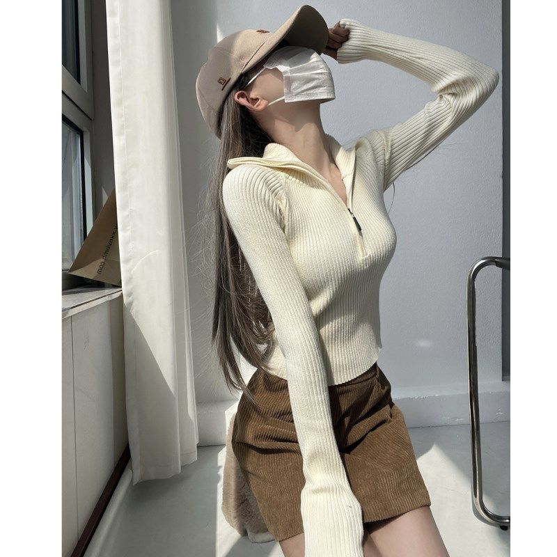 攻气盐系半拉链套头毛衣女早秋高领针织衫外穿内搭黑色甜酷短外套,女装/女士精品,毛针织衫,淘宝优惠券,粉丝福利购,淘宝优惠卷