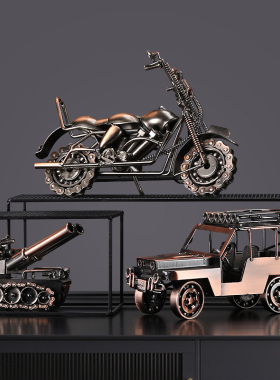 复古铁艺摩托车汽车金属模型摆设创意家居桌面装饰品酒柜书架摆件
