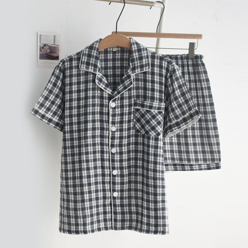 简约格子睡衣男士夏季色织纯棉纱布薄款宽松短袖短裤家居服套装,女士内衣/男士内衣/家居服,睡衣/家居服套装,淘宝优惠券,粉丝福利购,淘宝优惠卷