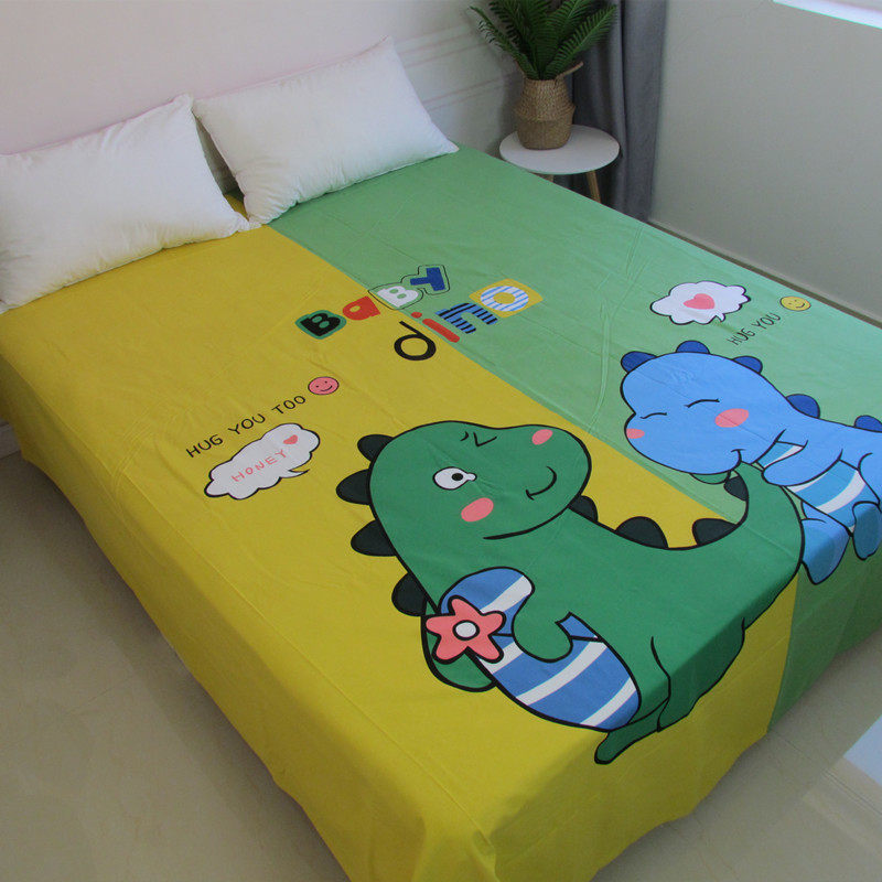 卡通加厚老粗布床单单件全棉儿童恐龙床单夏季双人软凉席防皱睡单