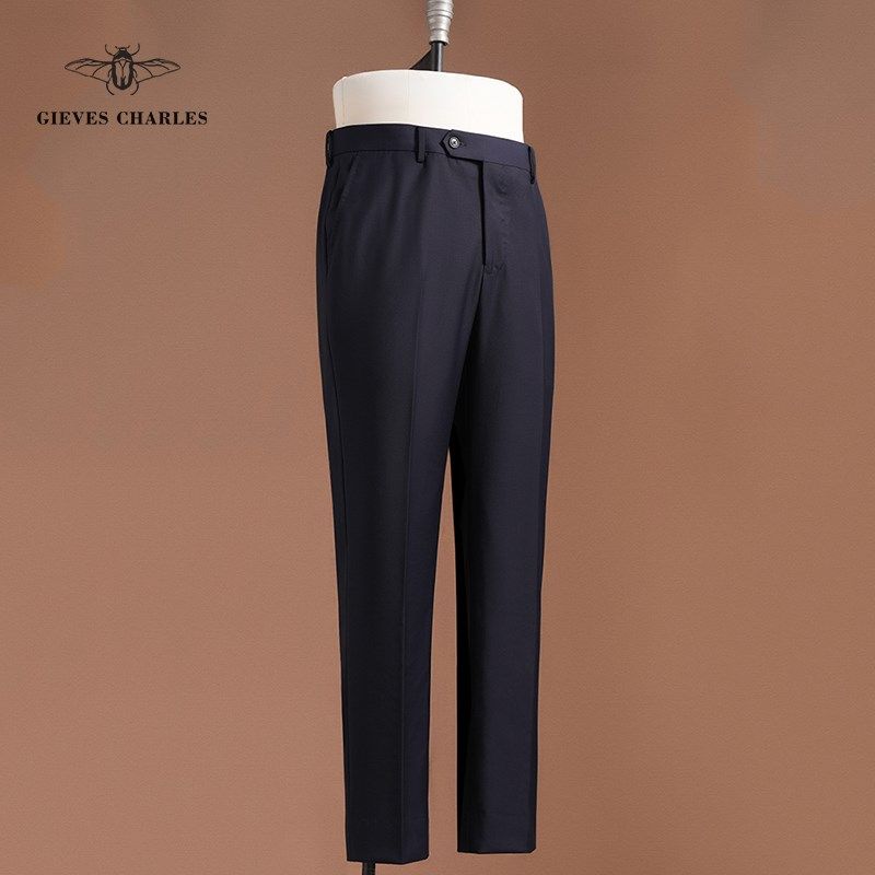 130支纯羊毛藏蓝色手工西服套装男士商务结婚宴会西服套装男正装