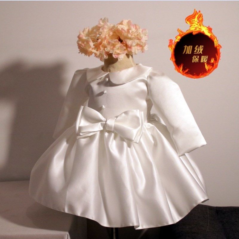 儿童礼服日常公主裙女童舞台生日宴会礼服秋冬一周岁长袖花童婚纱