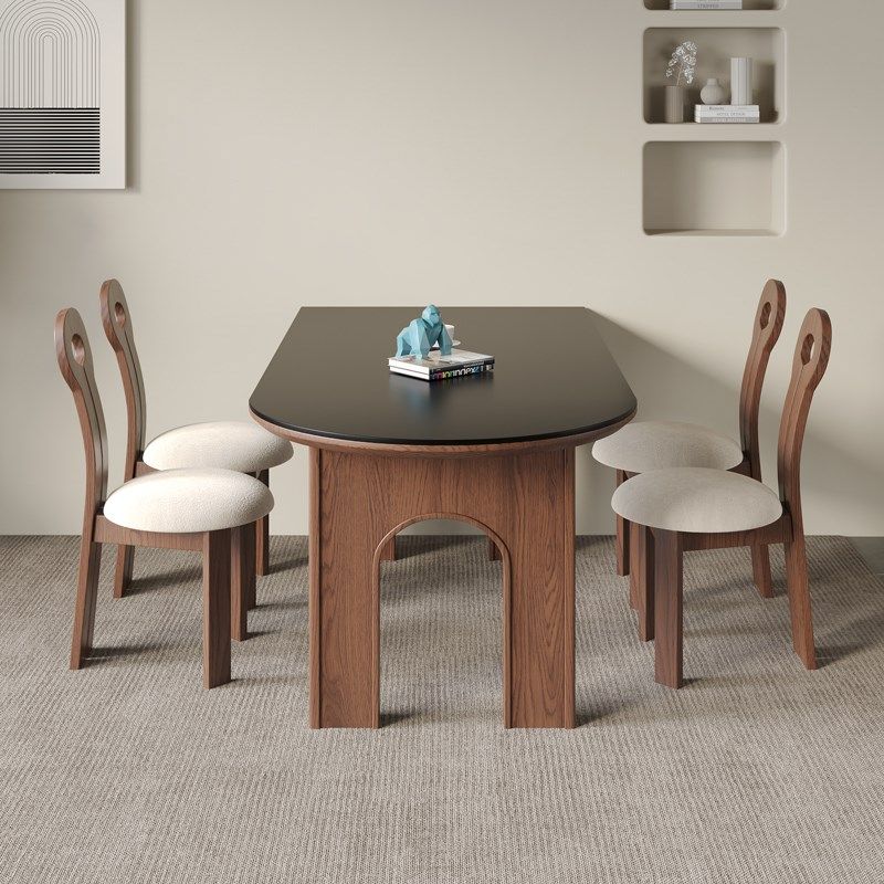 中古法式哑光黑色岩板实木小户型胡桃色白蜡木半圆靠墙岛台餐桌椅,住宅家具,岩板餐桌,淘宝优惠券,粉丝福利购,淘宝优惠卷