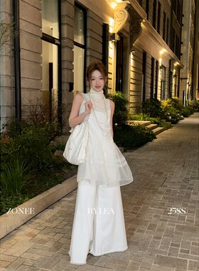 ZONEE 沙滩俱乐部 法式早秋时尚设计感白色高腰休闲阔腿牛仔裤