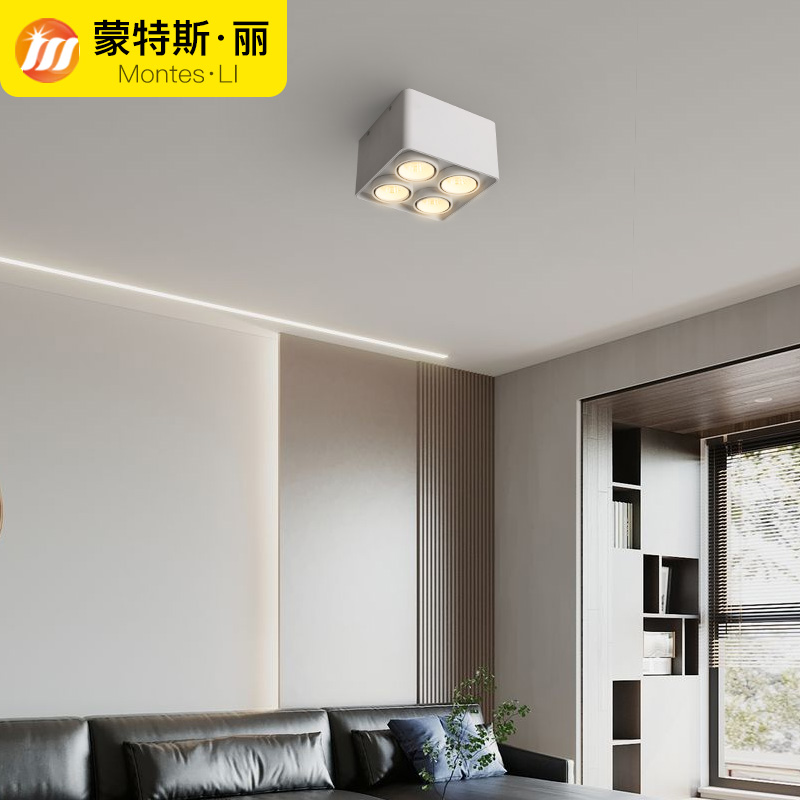 明装射灯led三头吸顶斗胆灯筒灯四头无主灯照明客厅家用盒子方形
