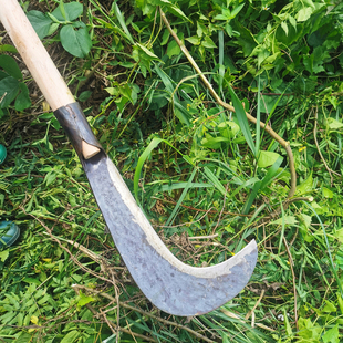 大镰刀农用铁长柄割草刀老式一体砍柴弯连刀头别墅院子老家砍杂草