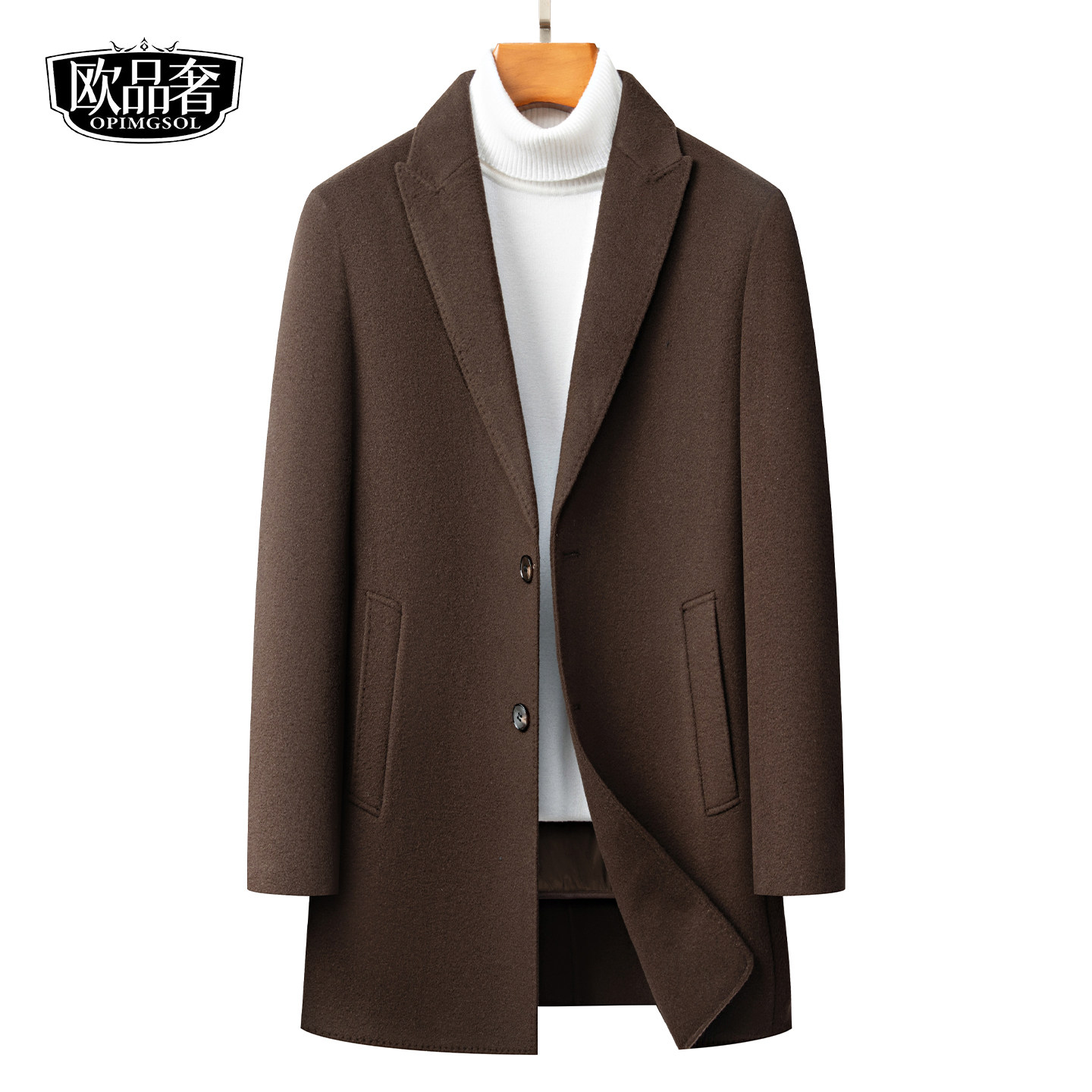 双面绒大衣男士中长款西装领羽绒内胆冬保暖高档男装西服毛呢外套