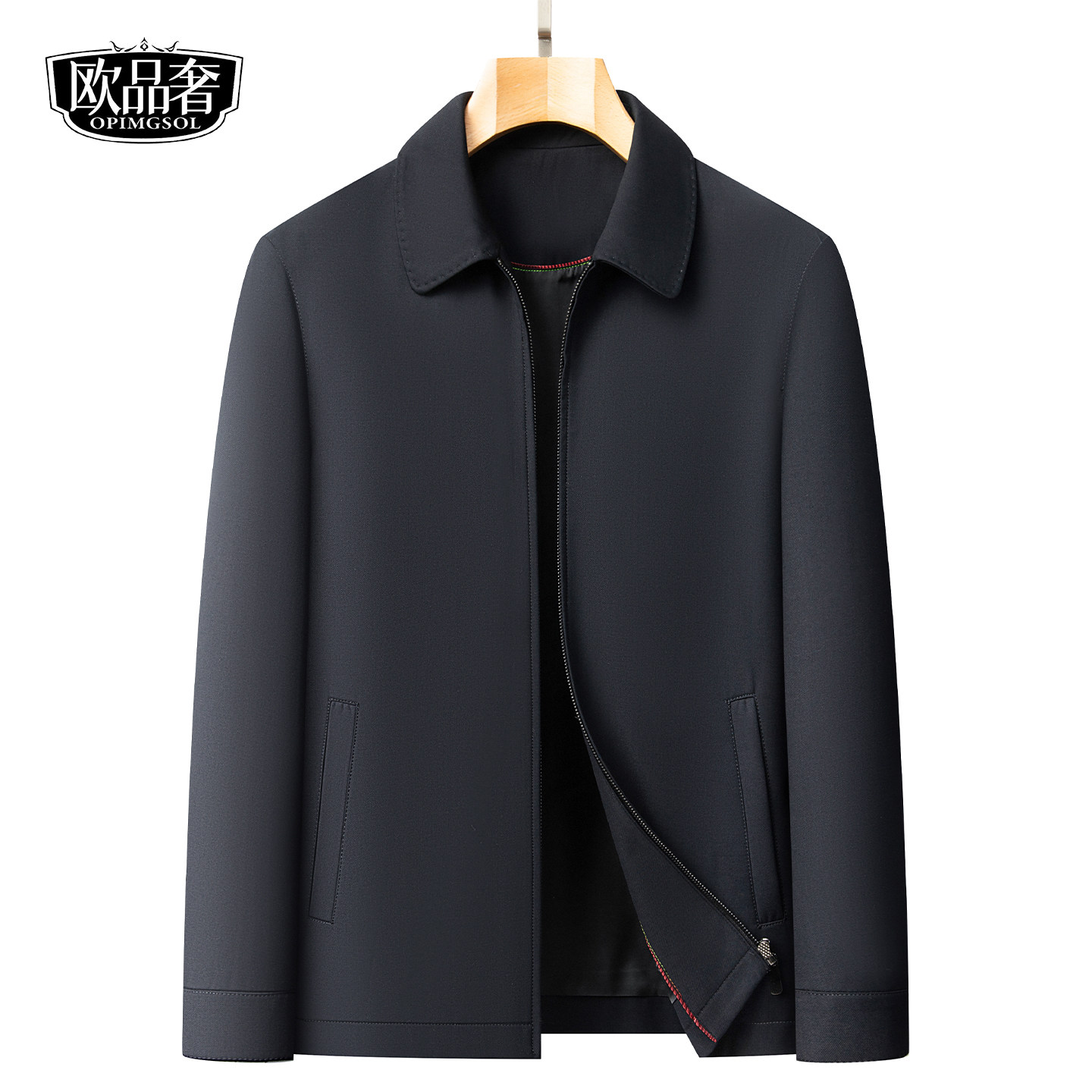 公务行政夹克男士短款翻领纯色中年爸爸品质男装春秋新款高端外套