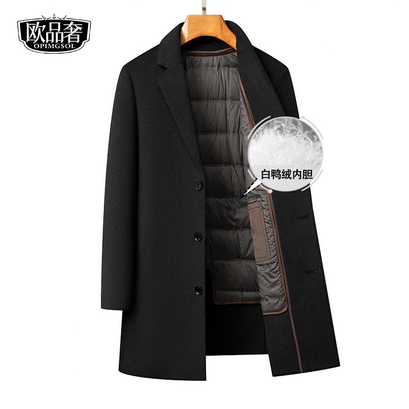 双面呢大衣男士中长款西装领加厚羽绒服内胆冬装新款羊毛呢子外套