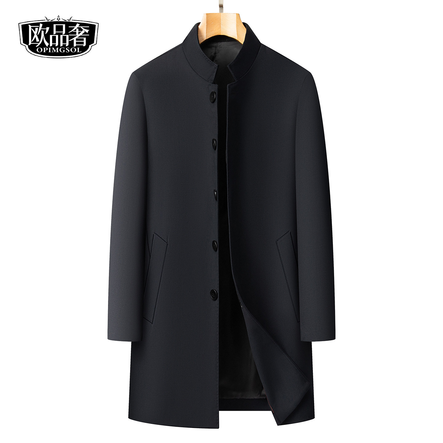 商务行政外套男士夹克中长款立领系扣中山装大衣秋冬新款高端风衣