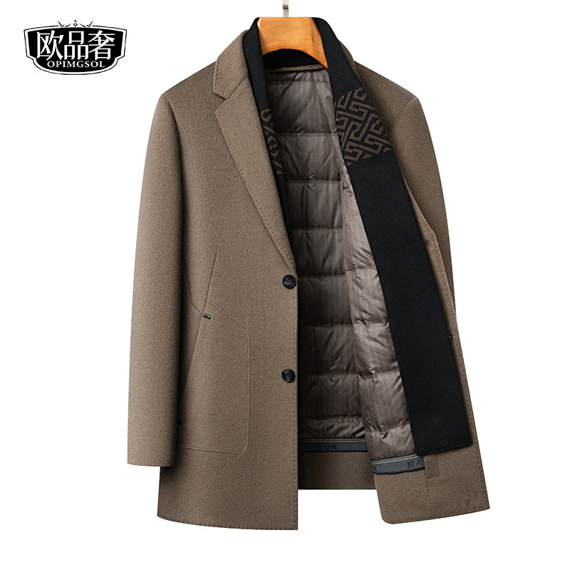 羊毛呢子大衣中长款西装领羽绒服内胆男装外套冬季新款高端双面呢