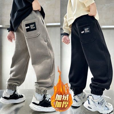 男童裤子春秋冬加绒一体绒休闲裤