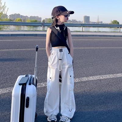 女童白色工装裤夏季薄款美式裤子
