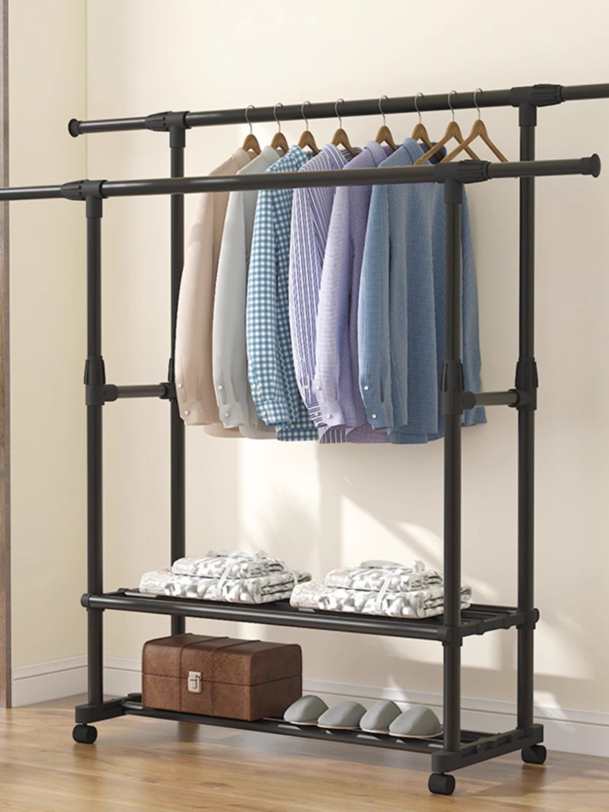 晾衣架落地伸缩室内卧室衣架家用阳台晒衣架升降简易挂衣架可移动