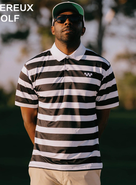 夏季新款 Devereux Golf Awning Polo 经典黑白条纹翻领T恤 男