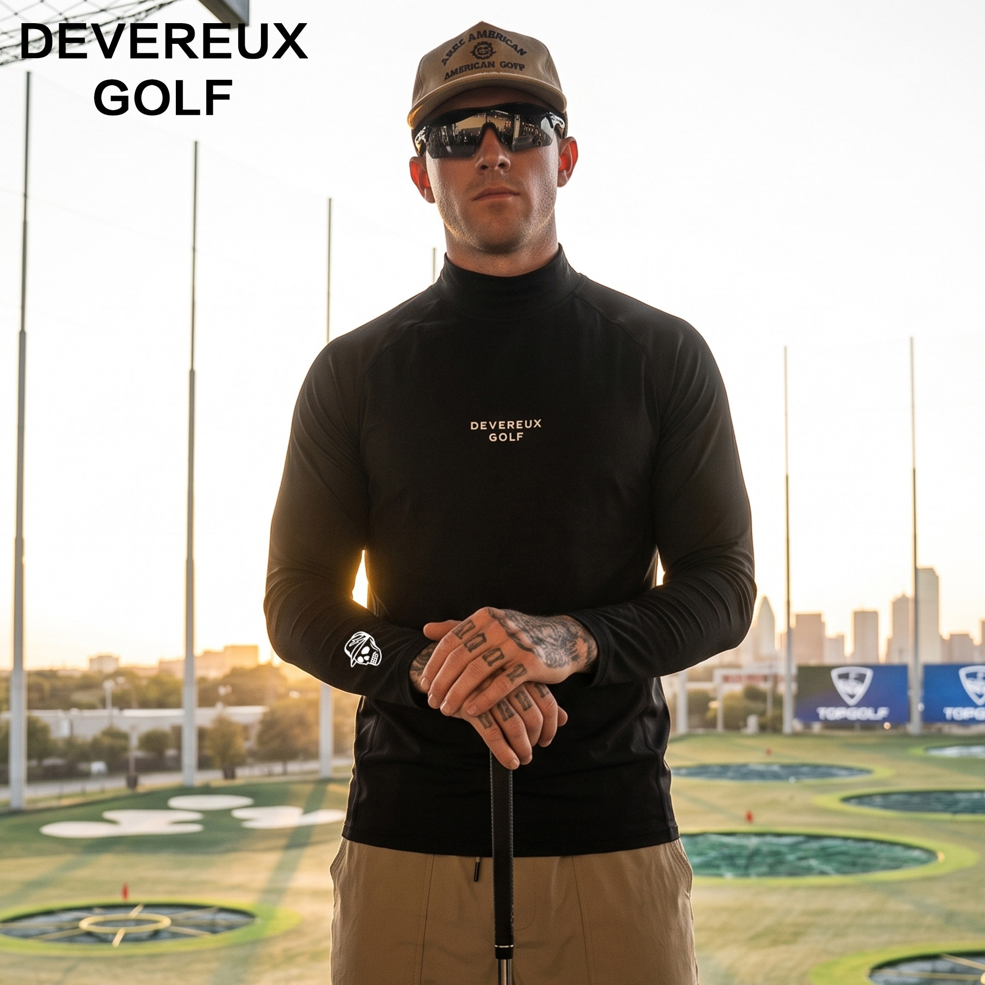 DEVEREUX美式高尔夫长袖T恤男 半高领防风速干弹力运动内搭打底衫
