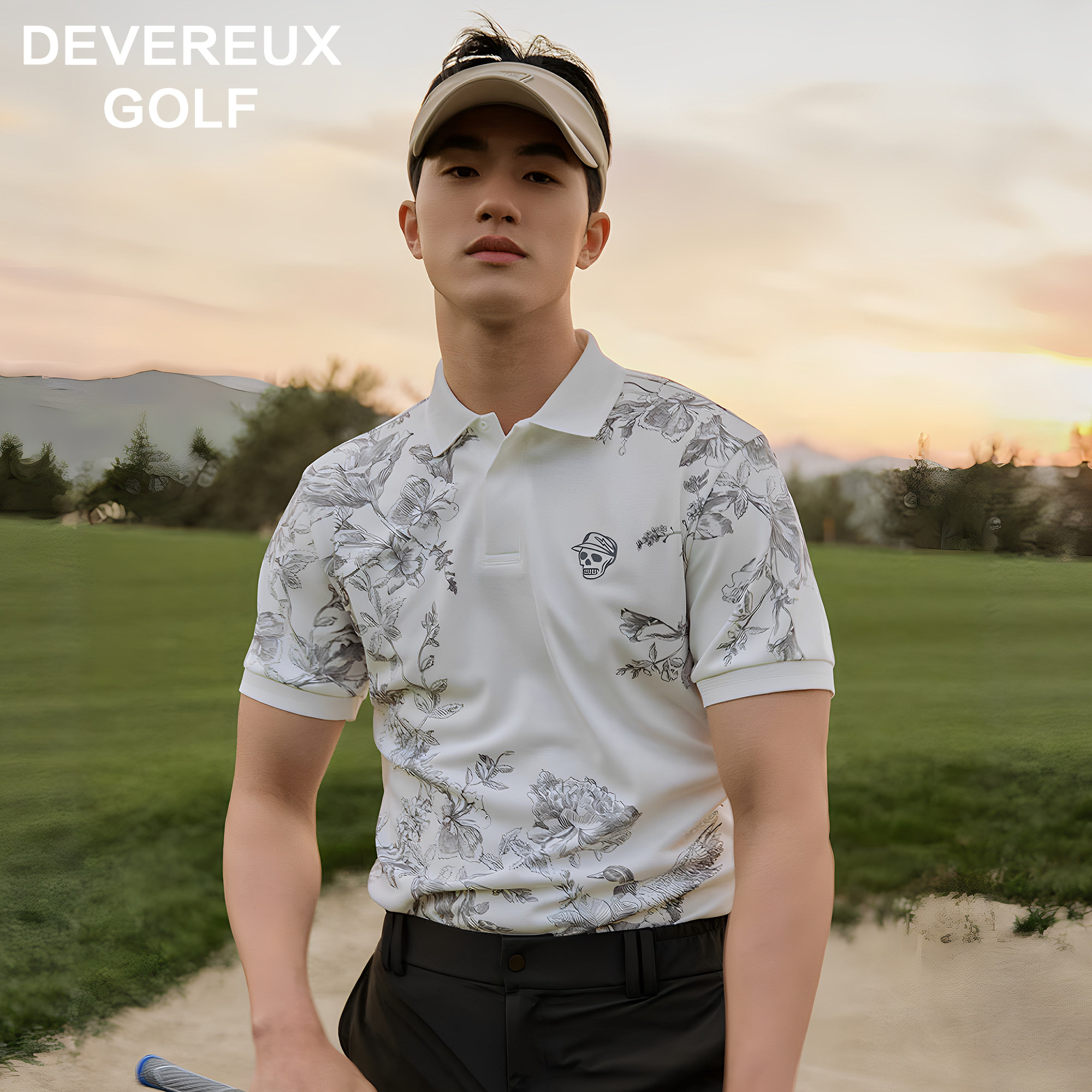 DEVEREUX高尔夫时尚水墨印花速干透气polo衫男女运动休闲翻领T恤