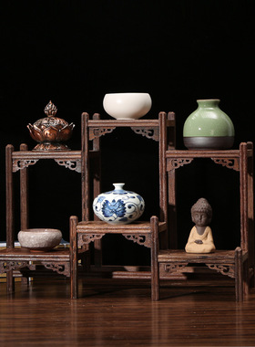 新中式实木鸡翅木小博古架微型家居客厅酒柜茶室办公室装饰品摆件