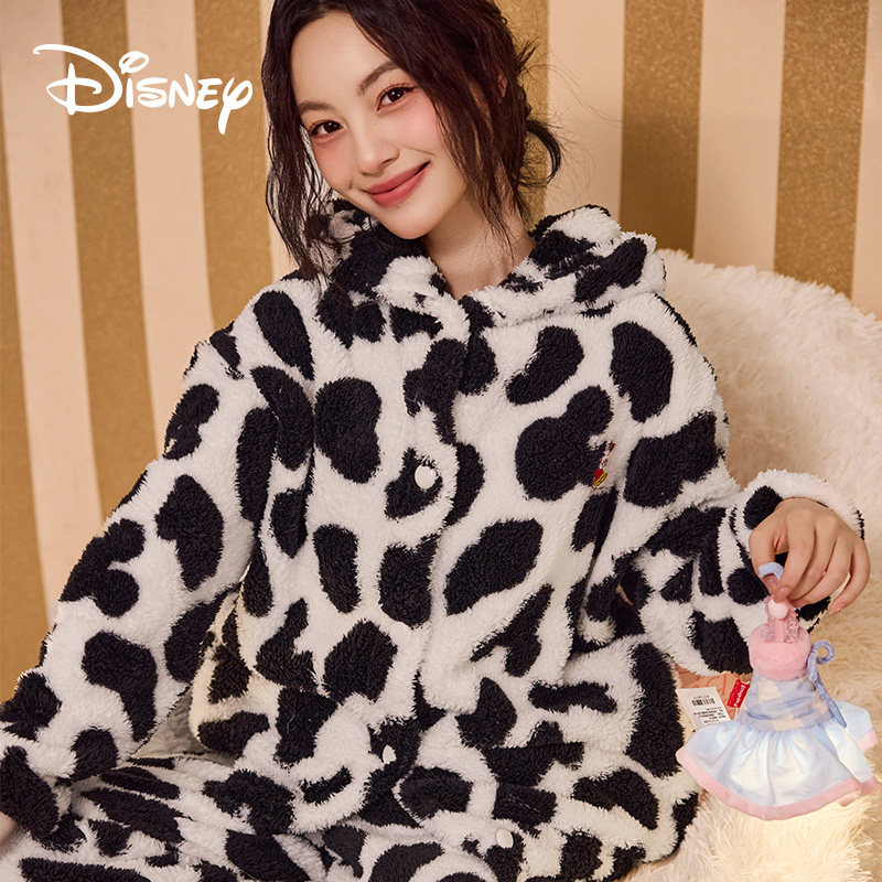 Disney/迪士尼冬季新款奶牛珊瑚绒加厚加绒保暖家居服套装,女士内衣/男士内衣/家居服,睡衣/家居服套装,淘宝优惠券,粉丝福利购,淘宝优惠卷