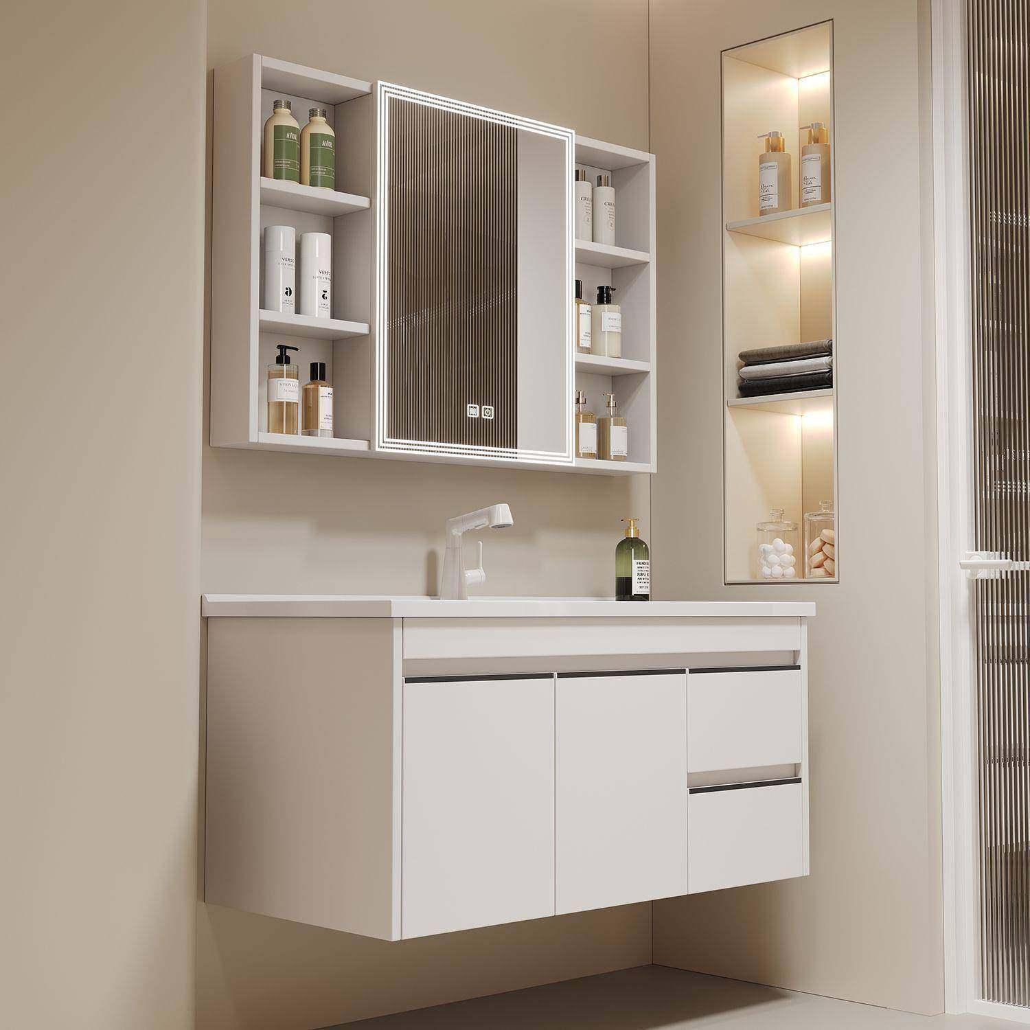 新款全铝洗手脸盆浴室柜组合陶瓷一体加厚太空蜂窝洗漱台面卫生间