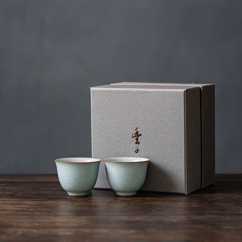 丰子汝窑 天青香韵杯2入茶杯 6.2x4.8cm 60ml 手工开片主人