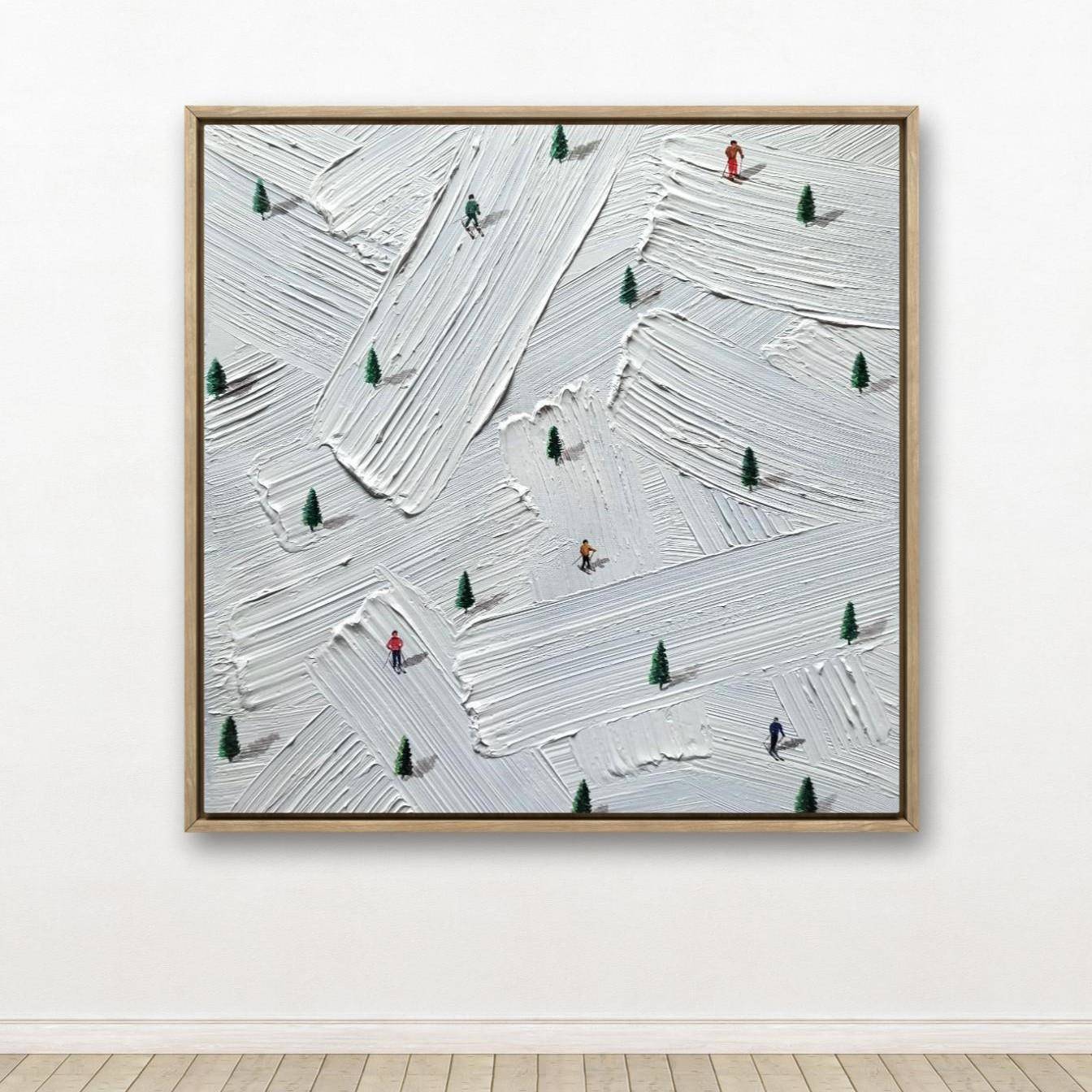 手绘滑雪油画现代简约客厅雪山肌理感装饰画抽象雪景入户玄关壁画