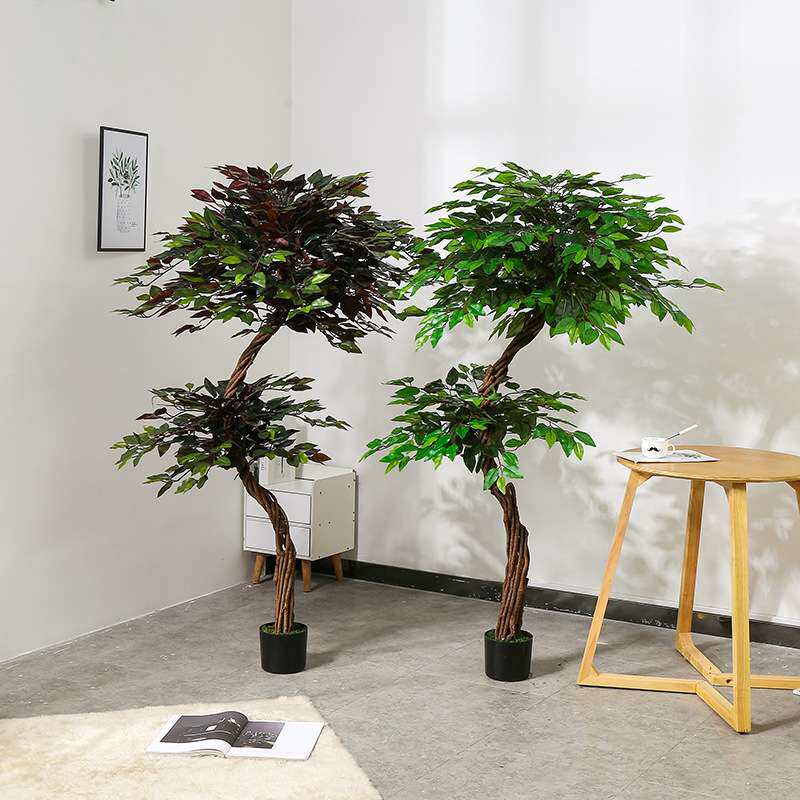 仿真植物弯杆绕藤榕树大型盆栽室内客厅落地景观造景摆件假树