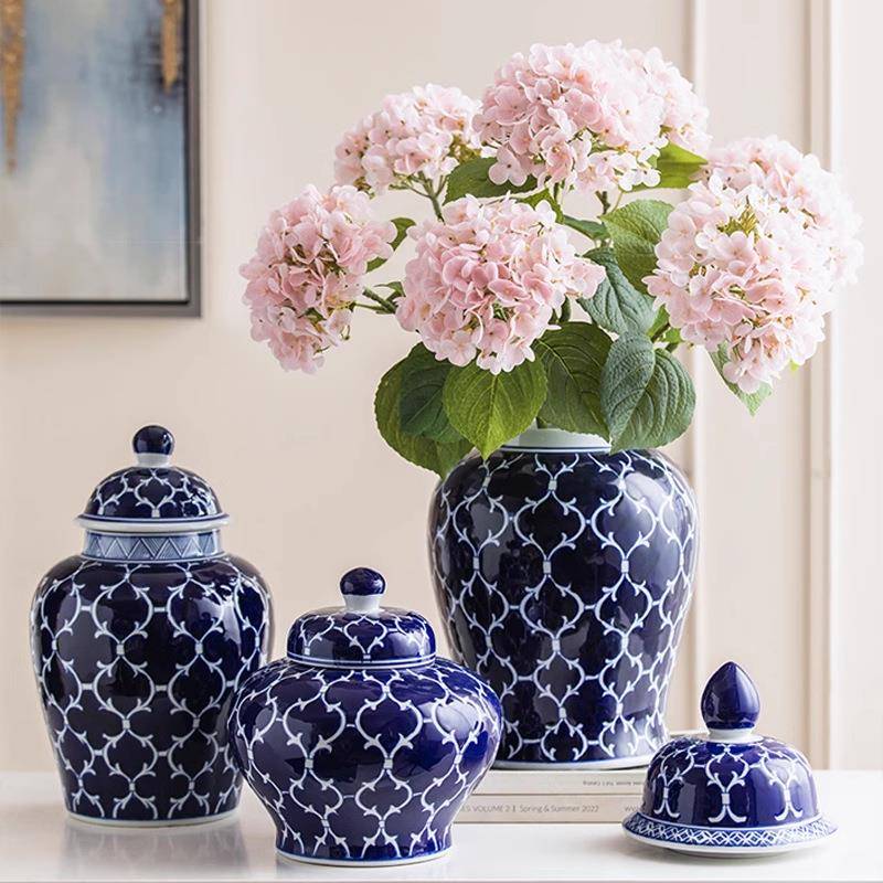 陶瓷器罐青花瓷插花插现代家居新中式装饰品客厅电视柜摆件