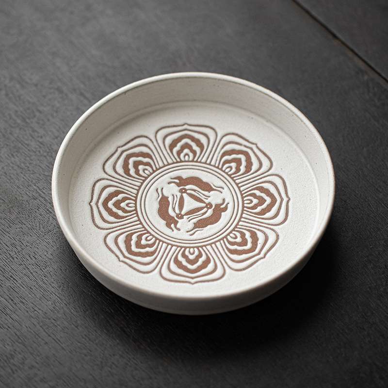 敦煌三耳兔莲纹壶承 陶瓷干泡盘茶具干泡台茶壶茶杯托盘养壶垫