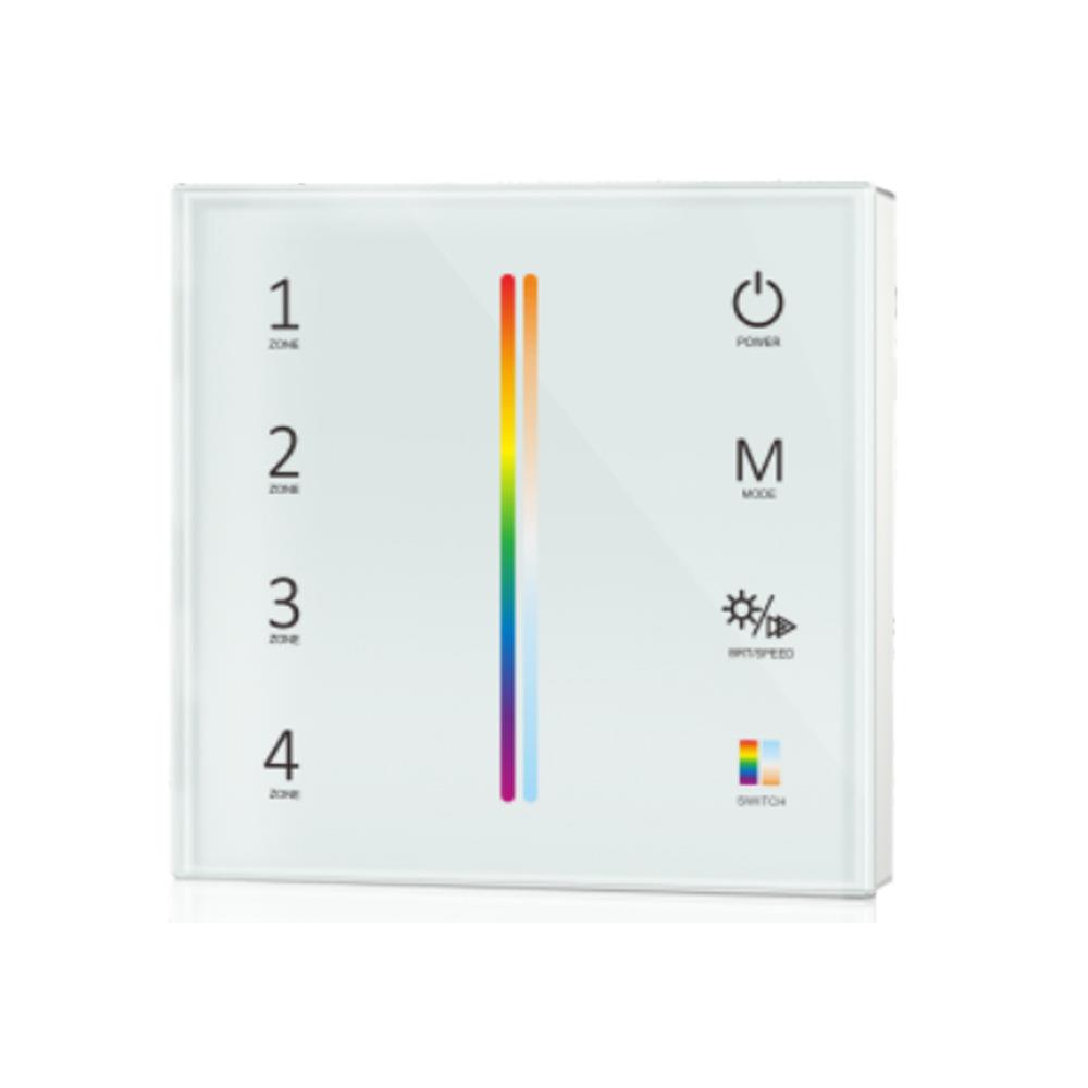 钢化玻璃触摸⾯板DMX512主控T15-1 4区RGB+CCT10动态模式10级亮度