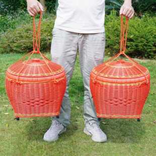 仿藤编喜庆箩筐大号结婚嫁妆订婚满月进新房箩担拜神筐手工编织篮