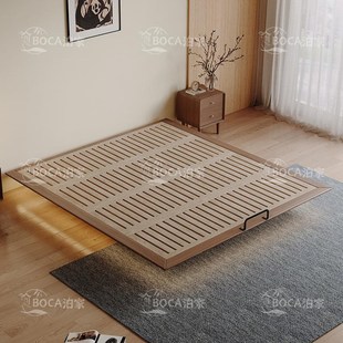 榉木排骨架床胡桃木全实木床小户型齐边床 无床头悬浮床2h024新款