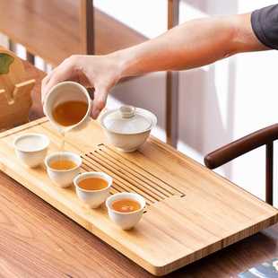 排储双用干泡盘竹茶盘 茶盘竹制干湿两用小茶台家用办公抽屉式