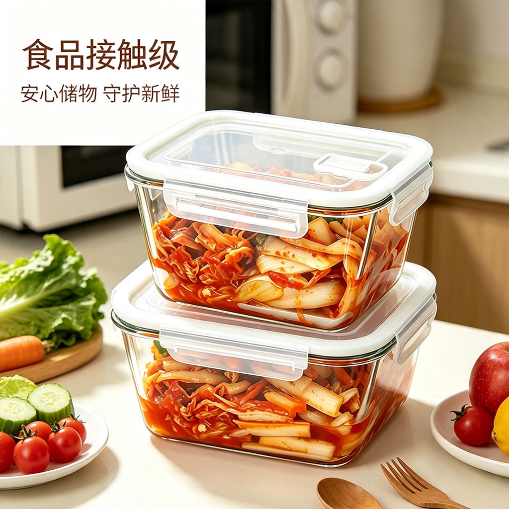 玻璃保鲜盒冰箱专用带盖泡菜盒大容量腌菜收纳盒微波炉加热密封盒图片