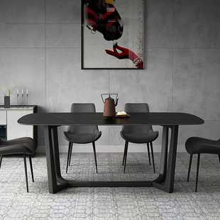 现代极简黑色岩板餐桌椅小户型家用长方形饭台商用餐厅吃饭桌椅子