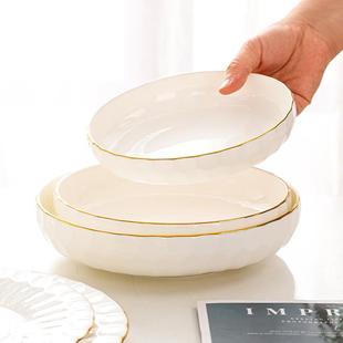 创意浮雕可微波金边骨瓷圆盘子深盘套装 盘子盘子家用2025新款 组合