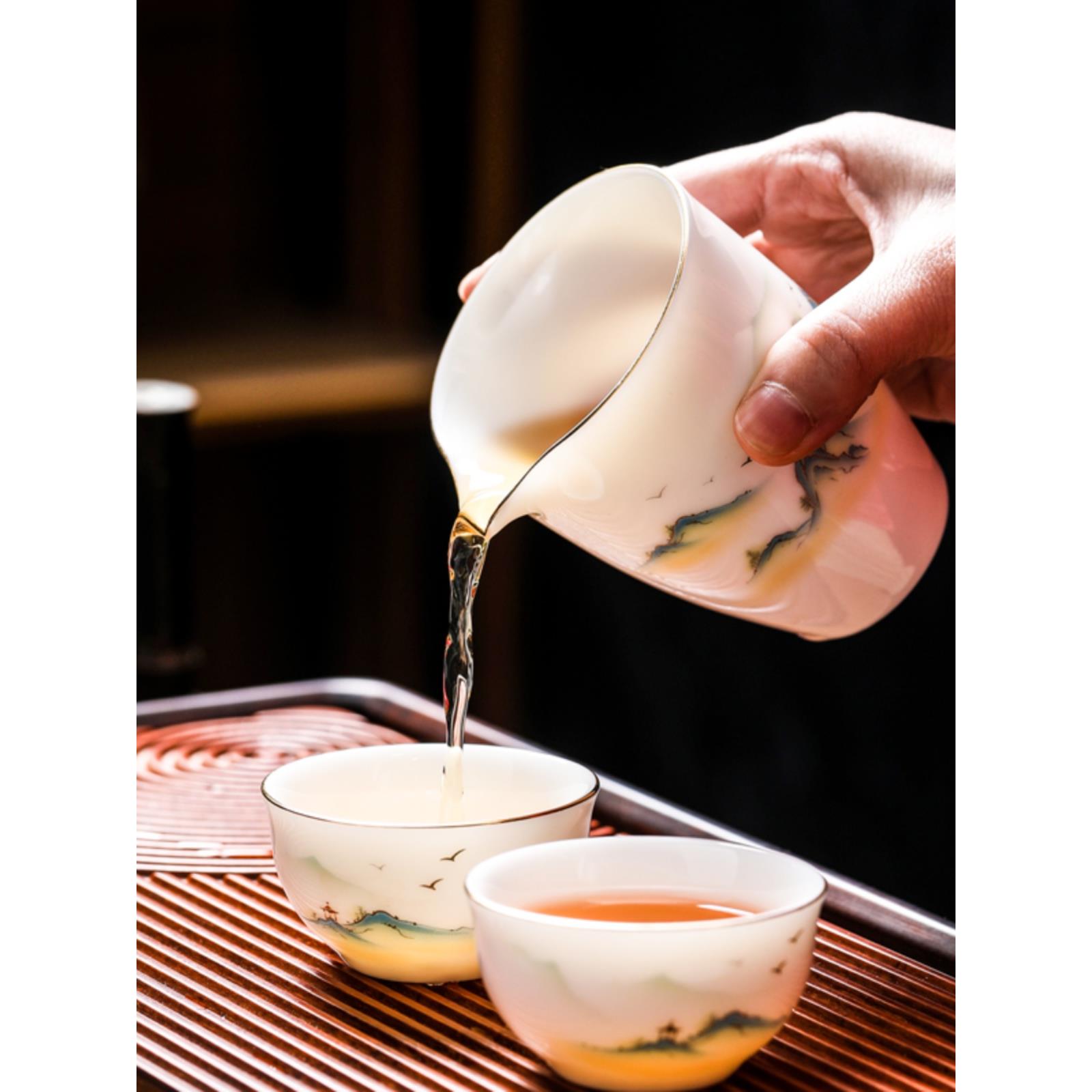 茶杯茶具套装功夫家用盖碗小品茗白陶瓷羊脂玉高档轻奢中式玻璃泡