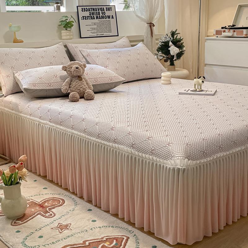 a类冰豆豆凉席床裙款三件套高端凉感夏季冰丝席公主风可机洗床盖